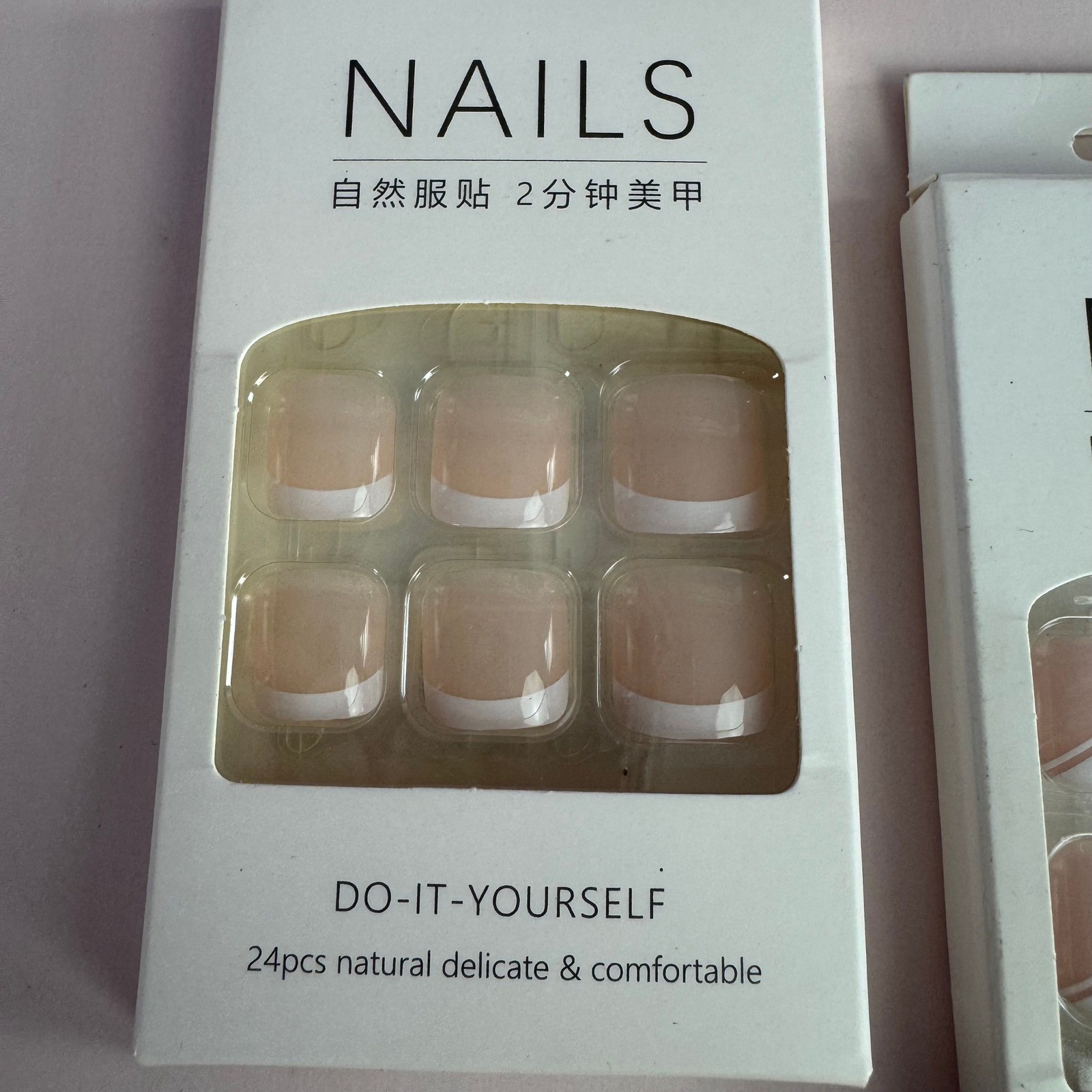 Lot of 2 Press On Toenails French Tip and Rhinestone Mauve DIY Pedicure Kits NIB