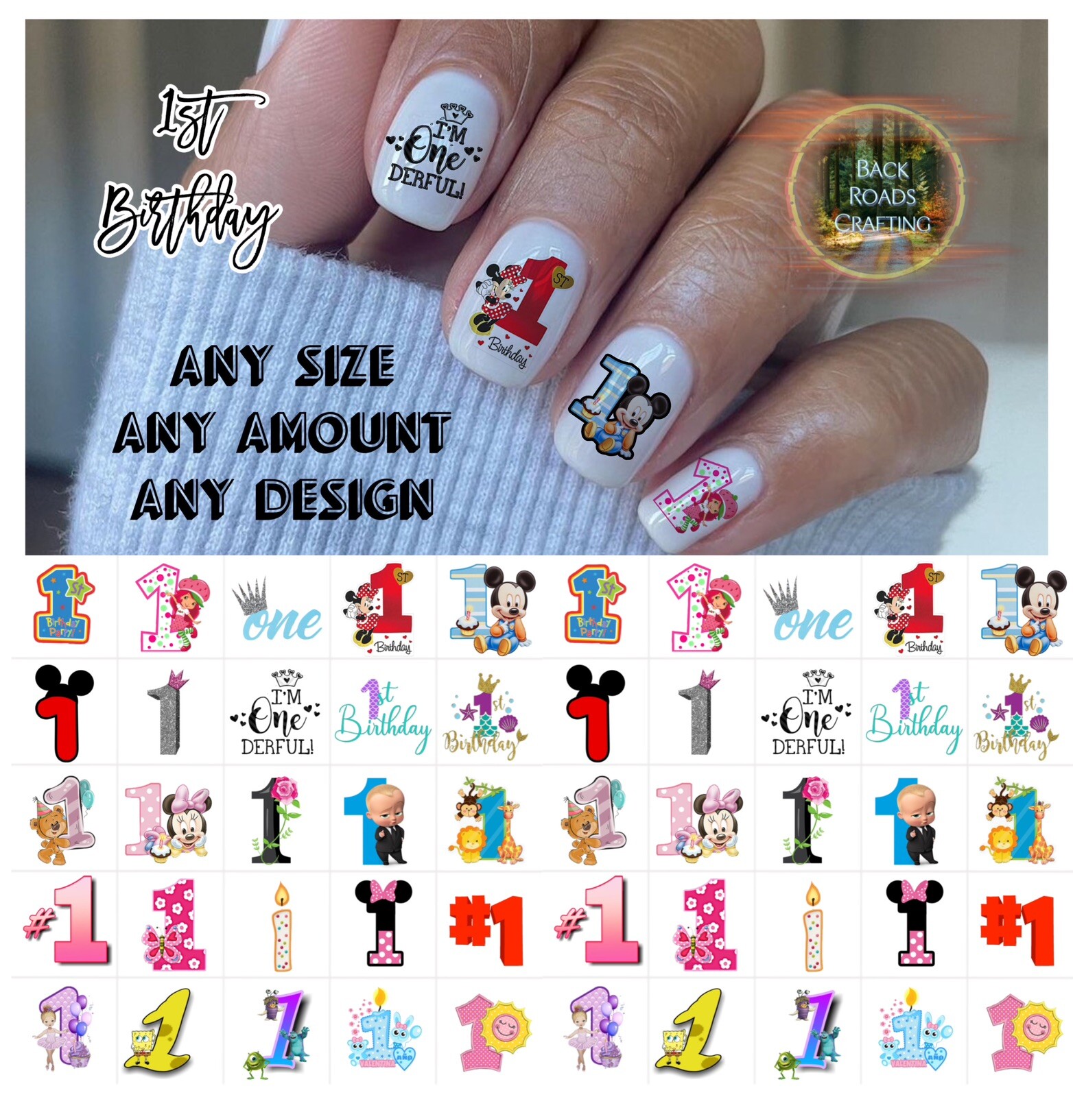 1st Birthday Waterslide Nail Art Decals Set of 50 Instructions Included & Bonus