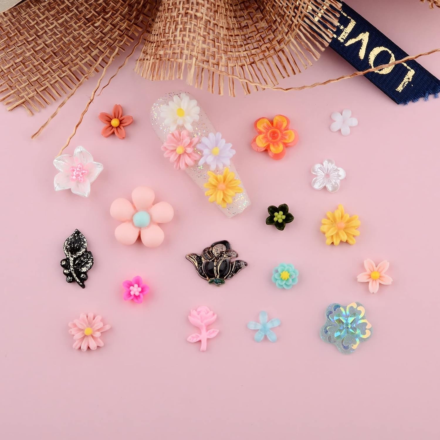 Assorted 3D Resin Flower Nail Charms – 100 Beautiful Pieces for DIY Designs