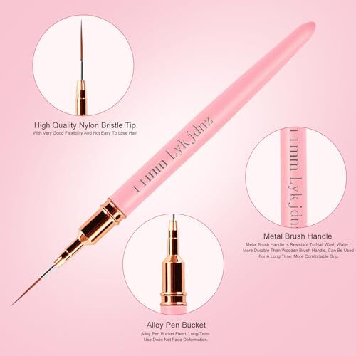 5Pcs Nail Art Liner Brushes,Liner Brush For Nails,Nail Art Brush For Long pink