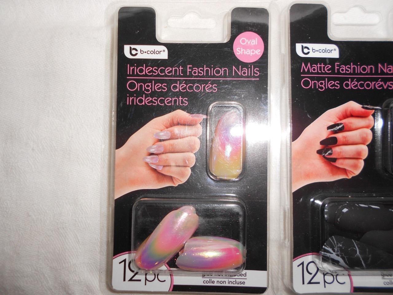 Lot 3 12pk B-Color Matte Black, Iridescent & Gold Pink &Teal Fashion Nail NEW