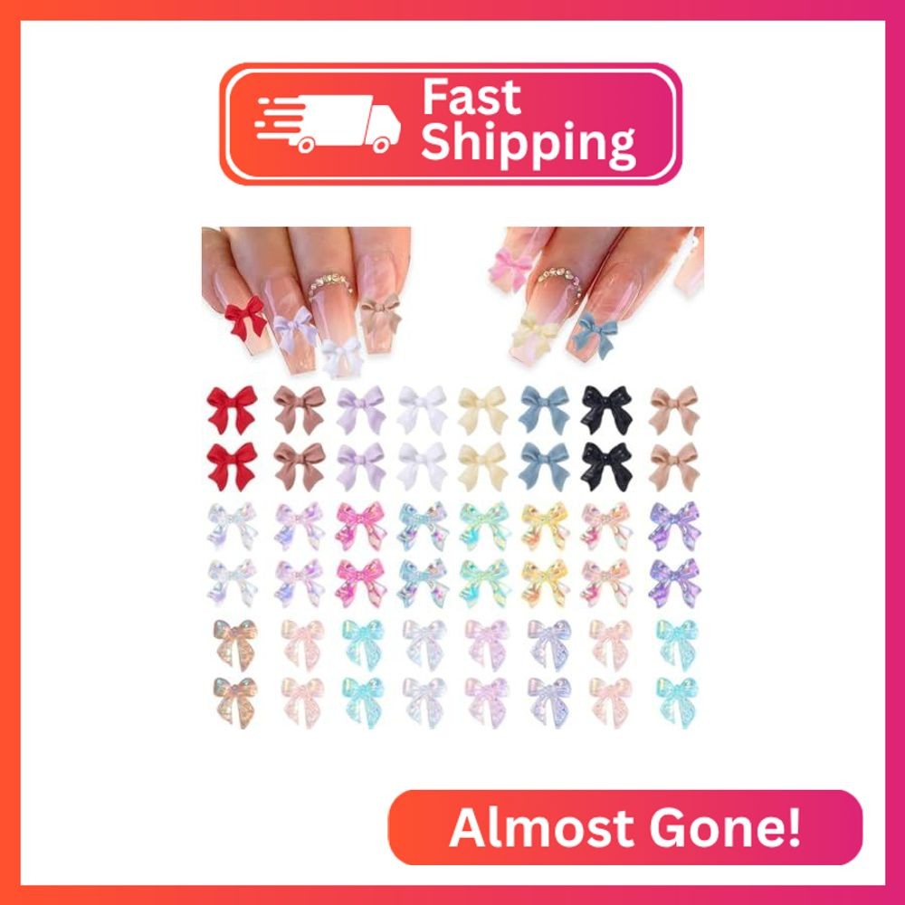 Aurora 100 Pcs Bow Nail Charm Set – Cute Butterfly, Pearl Resin, 3D Bows, Colorf