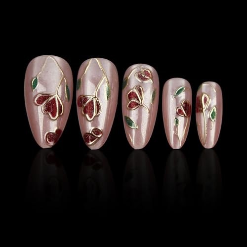 24 Pcs Press on Nails Short Almond Nail Tips, Cat’s Eye Glitter Fake SPR-A17