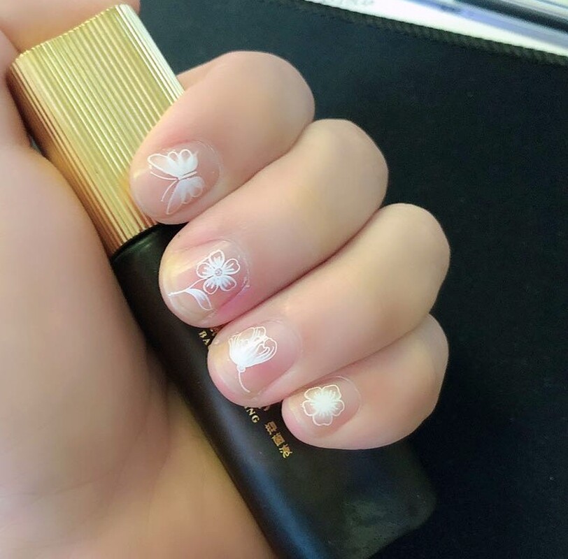 Translucent White Daisy Branch Flower Butterfly Daffodil Beautiful Nail Sticker