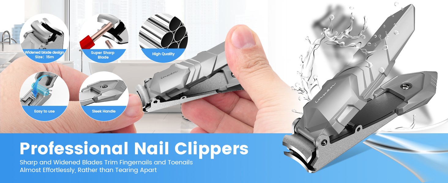 Nail Clippers for Men with Catcher – No Splash, Self-Collecting