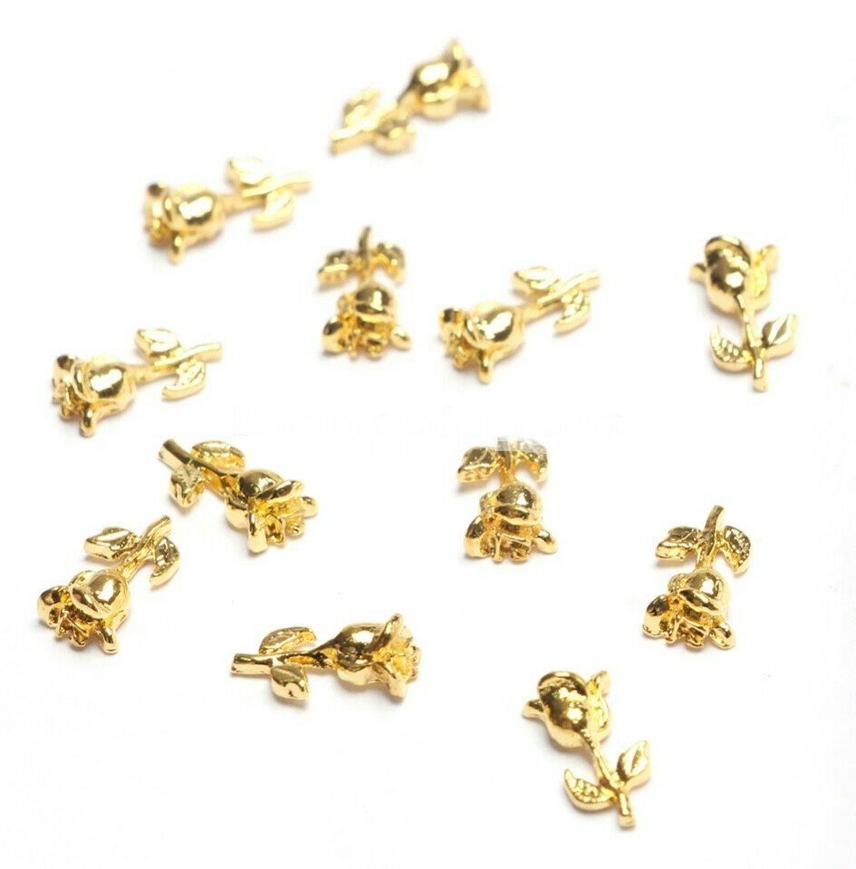 20pcs New 3D Gold/Silver Roses Alloy Flowers Bud/Blooming Charms Nail Art Decor