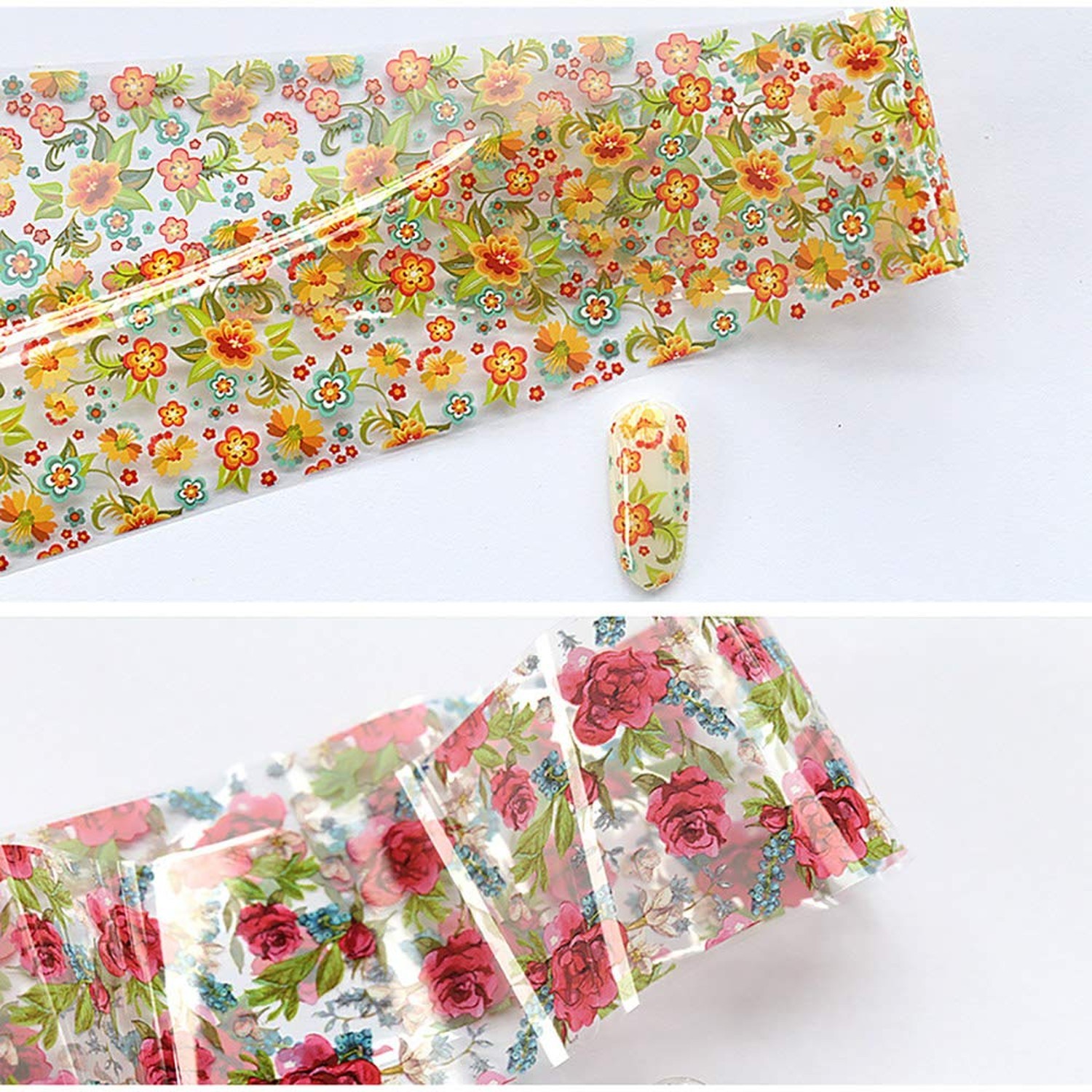 WOKOTO 10 Rolls Nail Art Foil Transfer Stickers Tips Flower Design Nail Wraps…