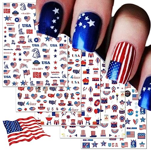 12 Sheets 4th of July Nail Decals Stickers – Self Independence Day – 12 Sheets