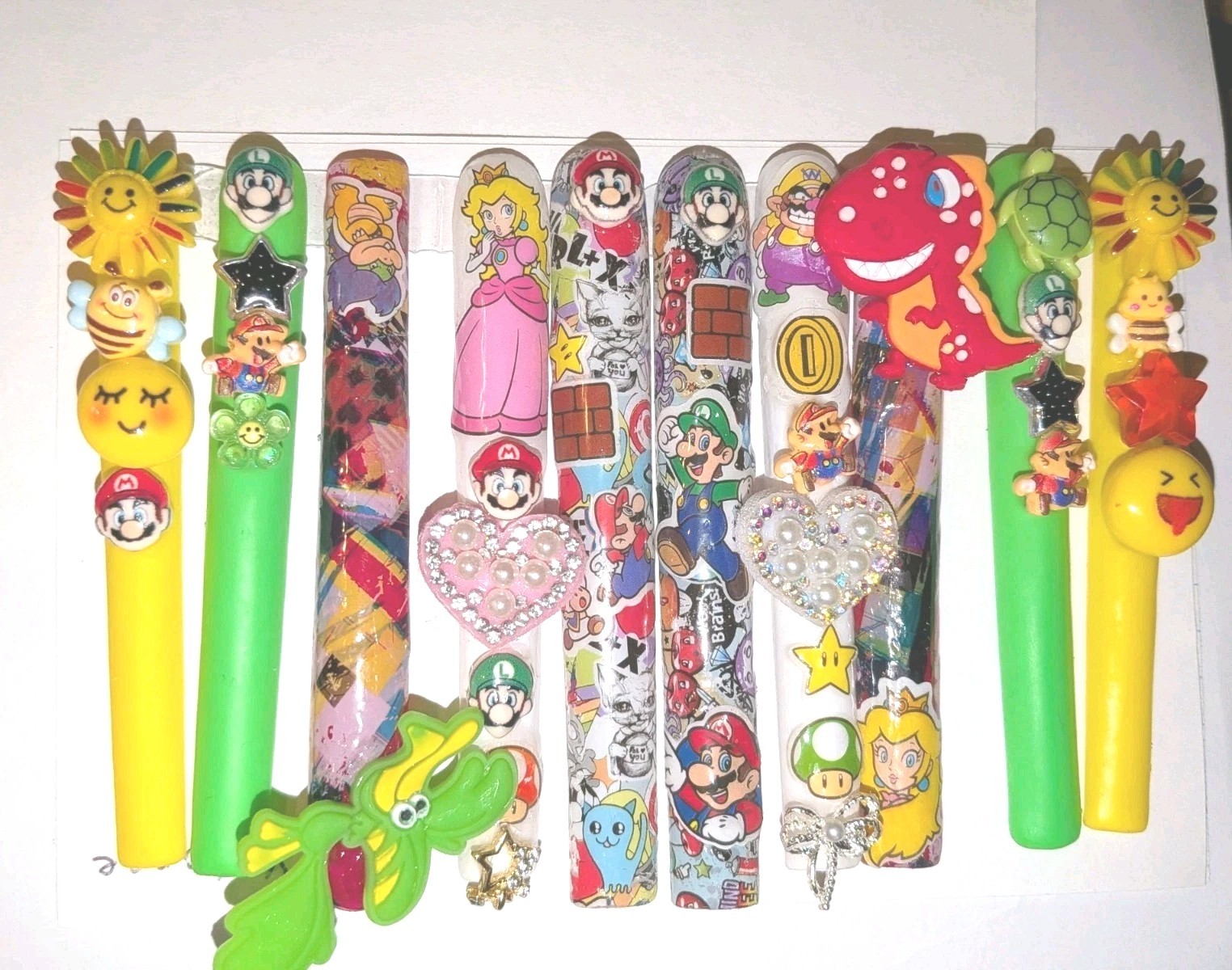 Bright Custom Super Mario Multicolor Decorative 6Xl Press On Nails Sz X-Large