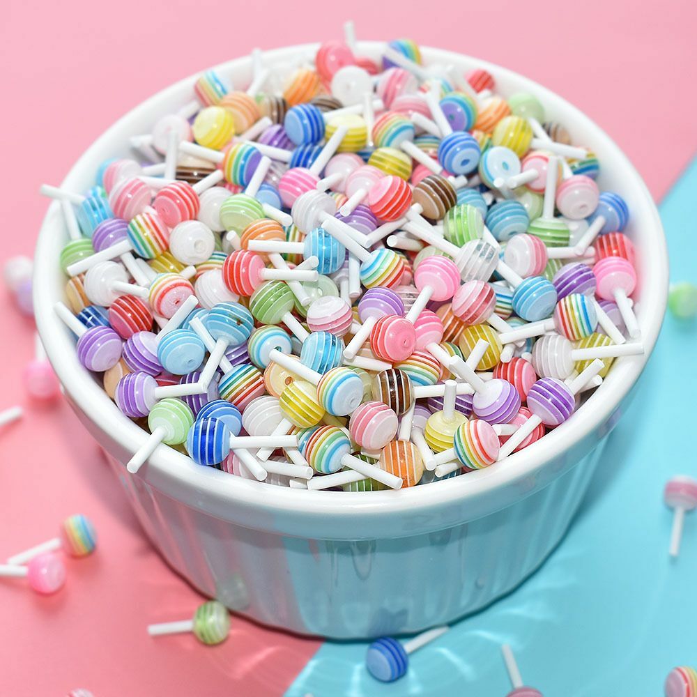 50pcs Lollipop Shape Charm Acrylic Resin Multi-Design Stud Manicure For Nail Art