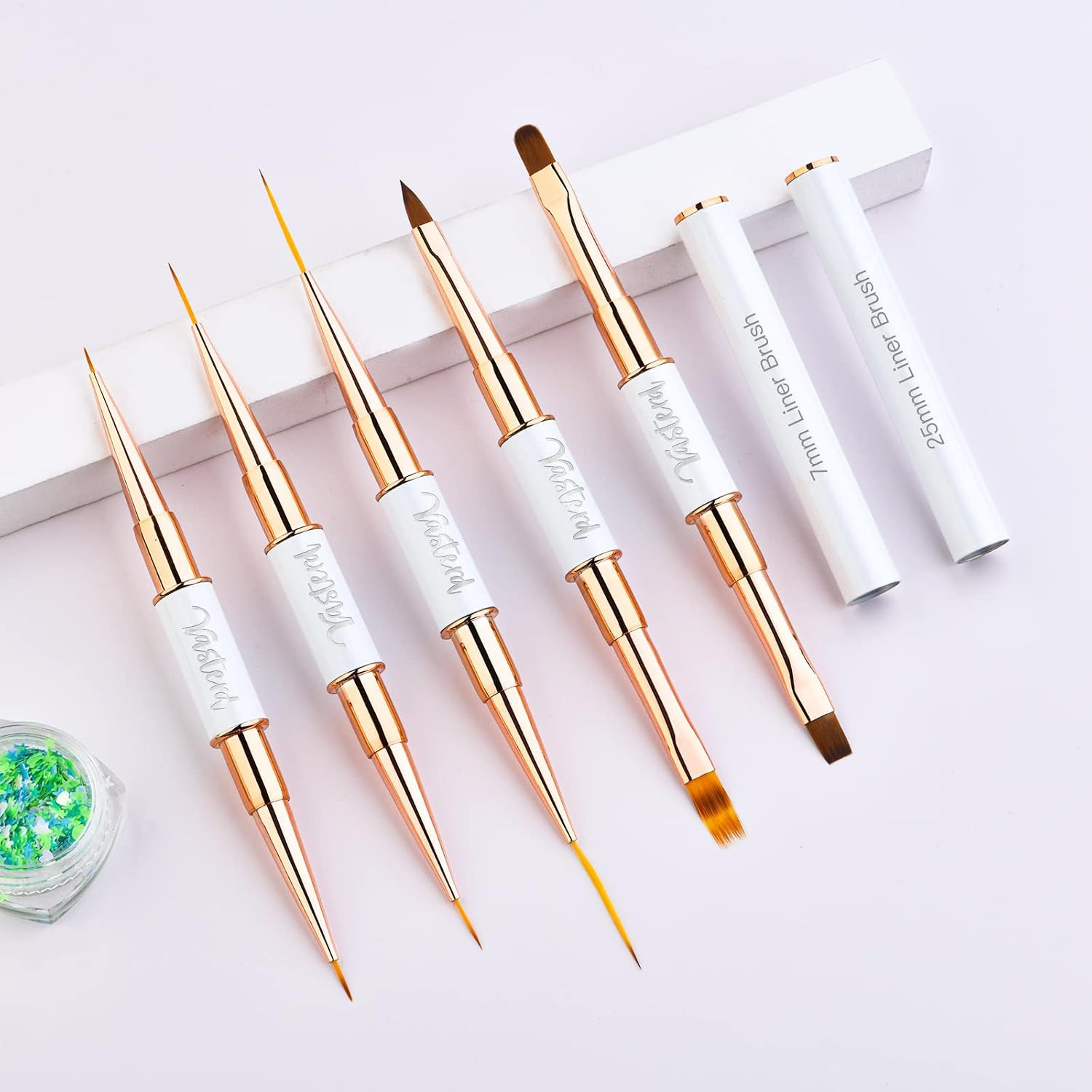 Yasterd Nail Art Brushes Set,Professional 5Pcs Double-Ended Acrylic Brushes | Li