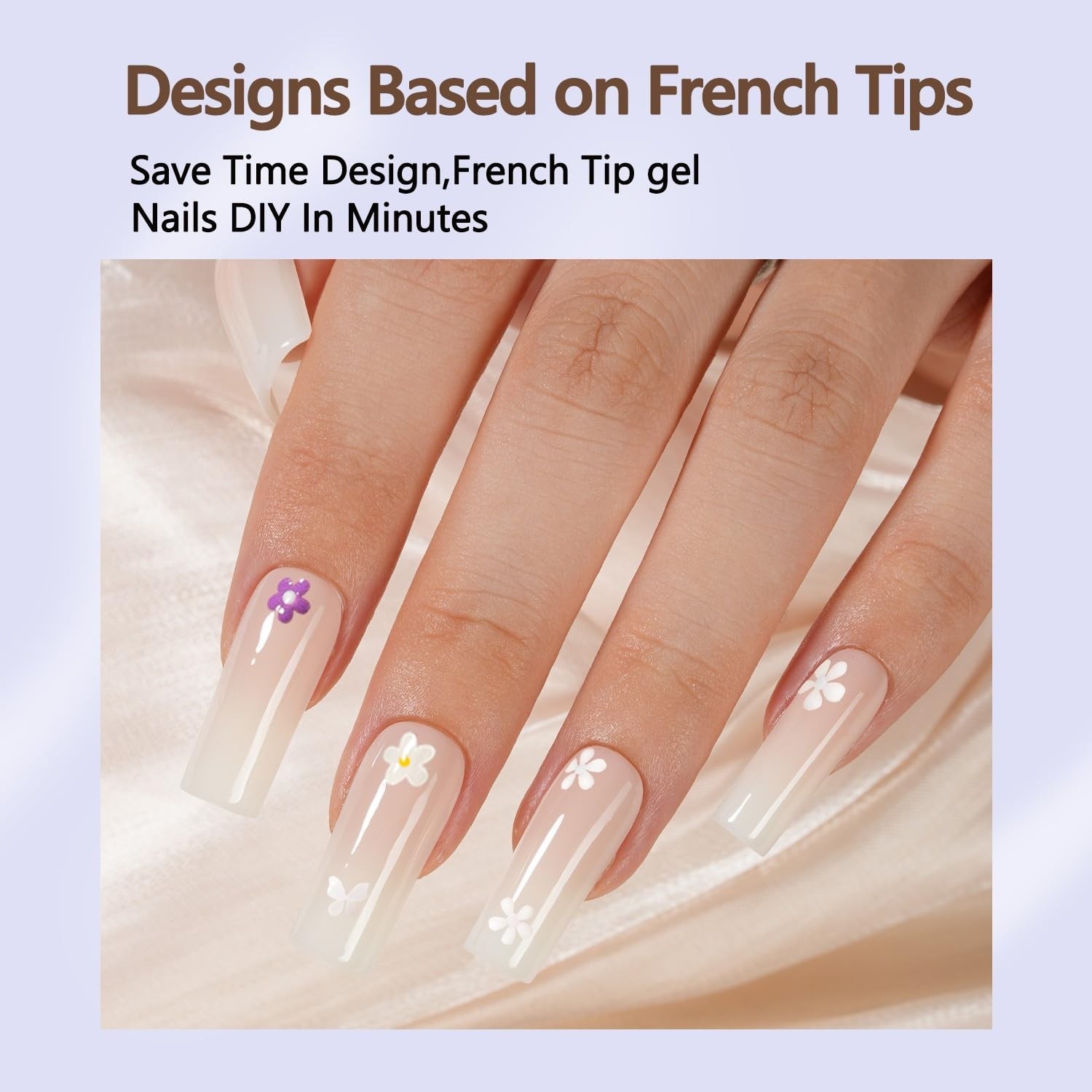 White Ombre Press on Nails, 150Pcs Long Square Gel Fake Nails | Gradient No N…