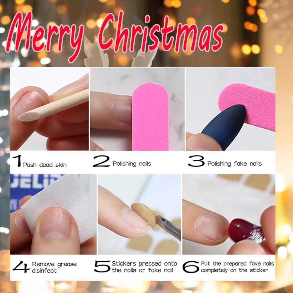 Christmas Short Square Press on Nail Snowflake Red Fake Nails Glitter Elk Sno…