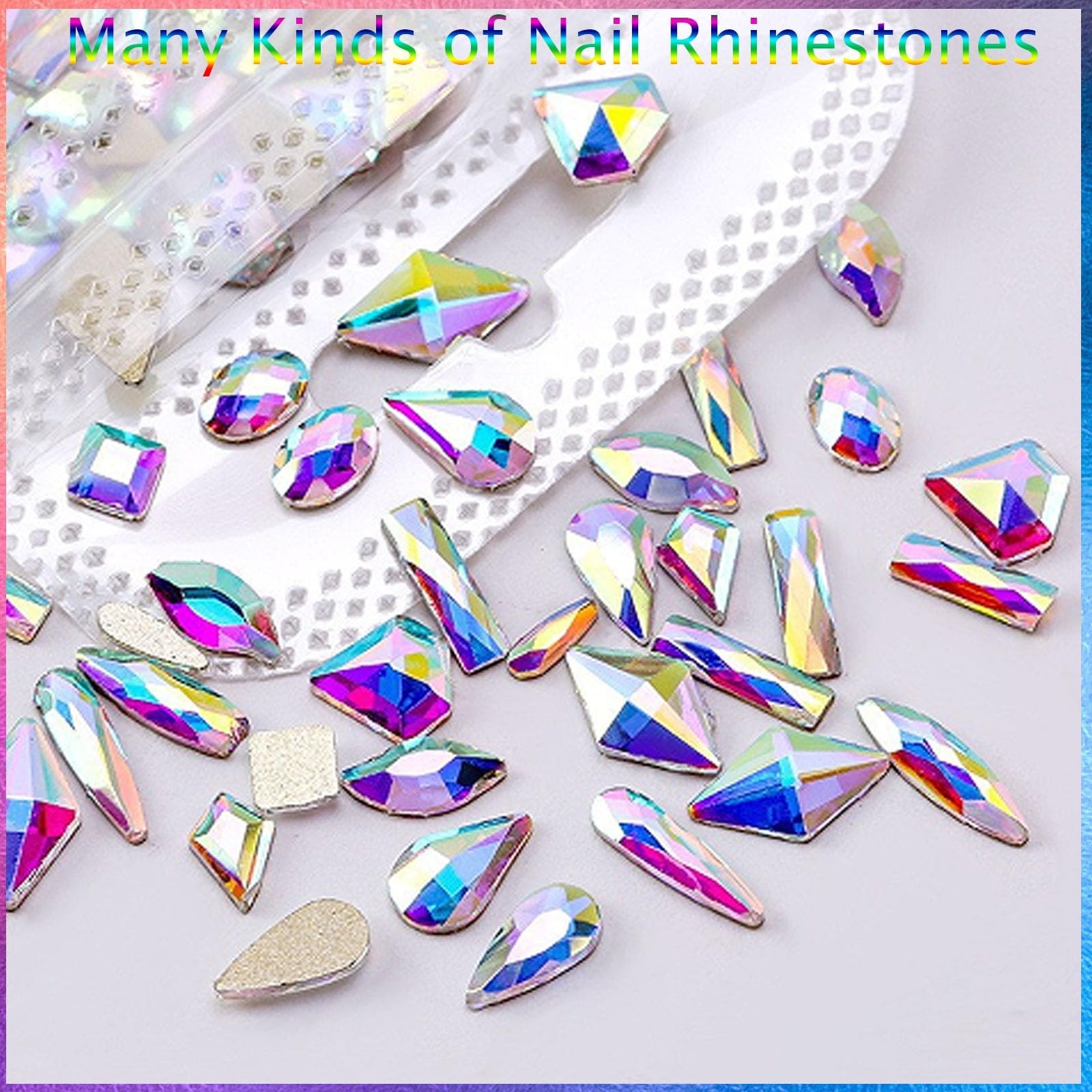 Nail Art Rhinestones Kit – 900 Special-Shaped AB Diamonds & 3200 Flat Gems for D