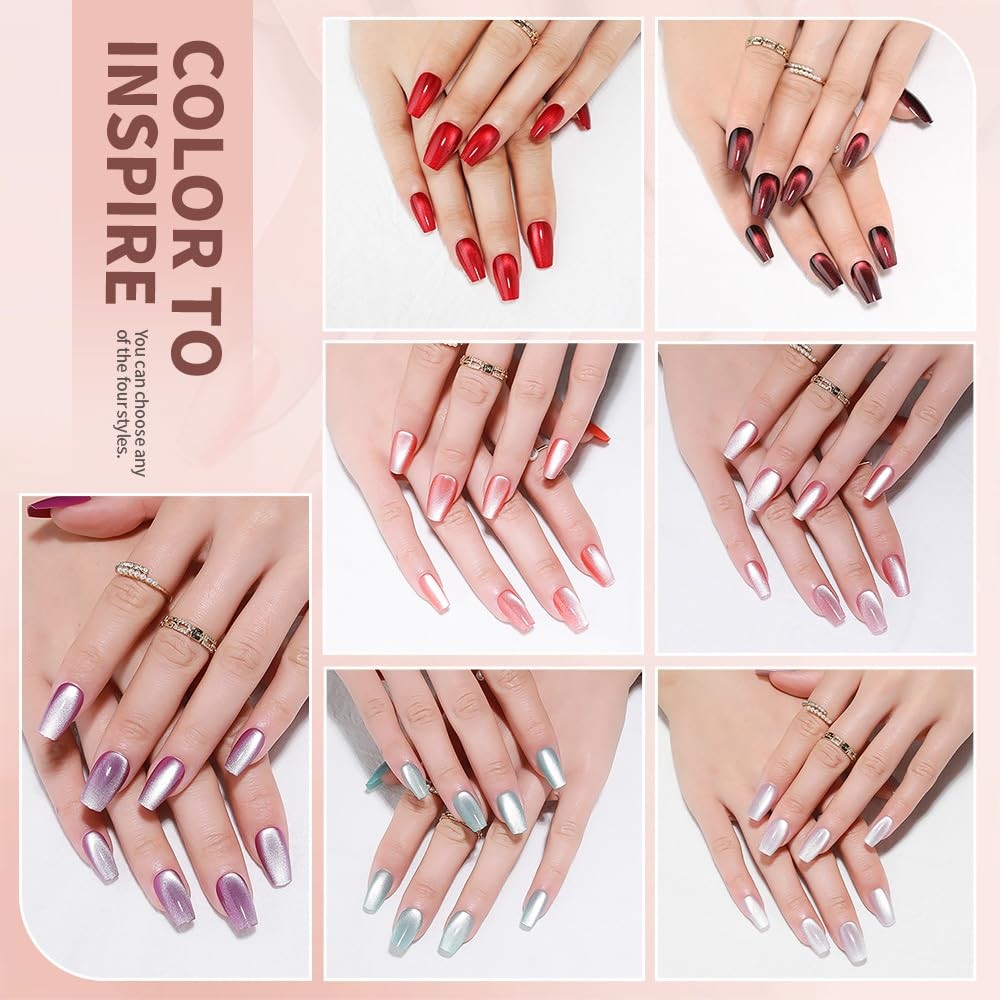 Fall Purple Medium Press On Nails, Cat Eye Coffin Short, C0-Moonlit Amethyst