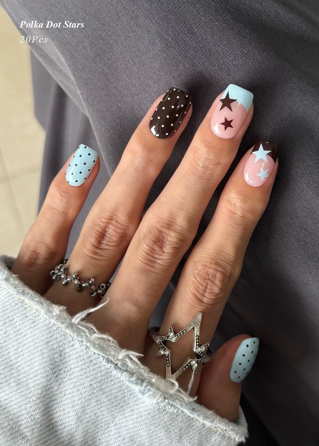 Semi Cured Gel Nail Strips (Polka Dot Stars), 20 Pcs Gel Nail Wraps, Stickers, S
