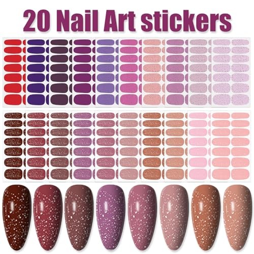 20 Sheets Nail Polish Strips for Women & KIT1 Solid & Solid Glitter Designs
