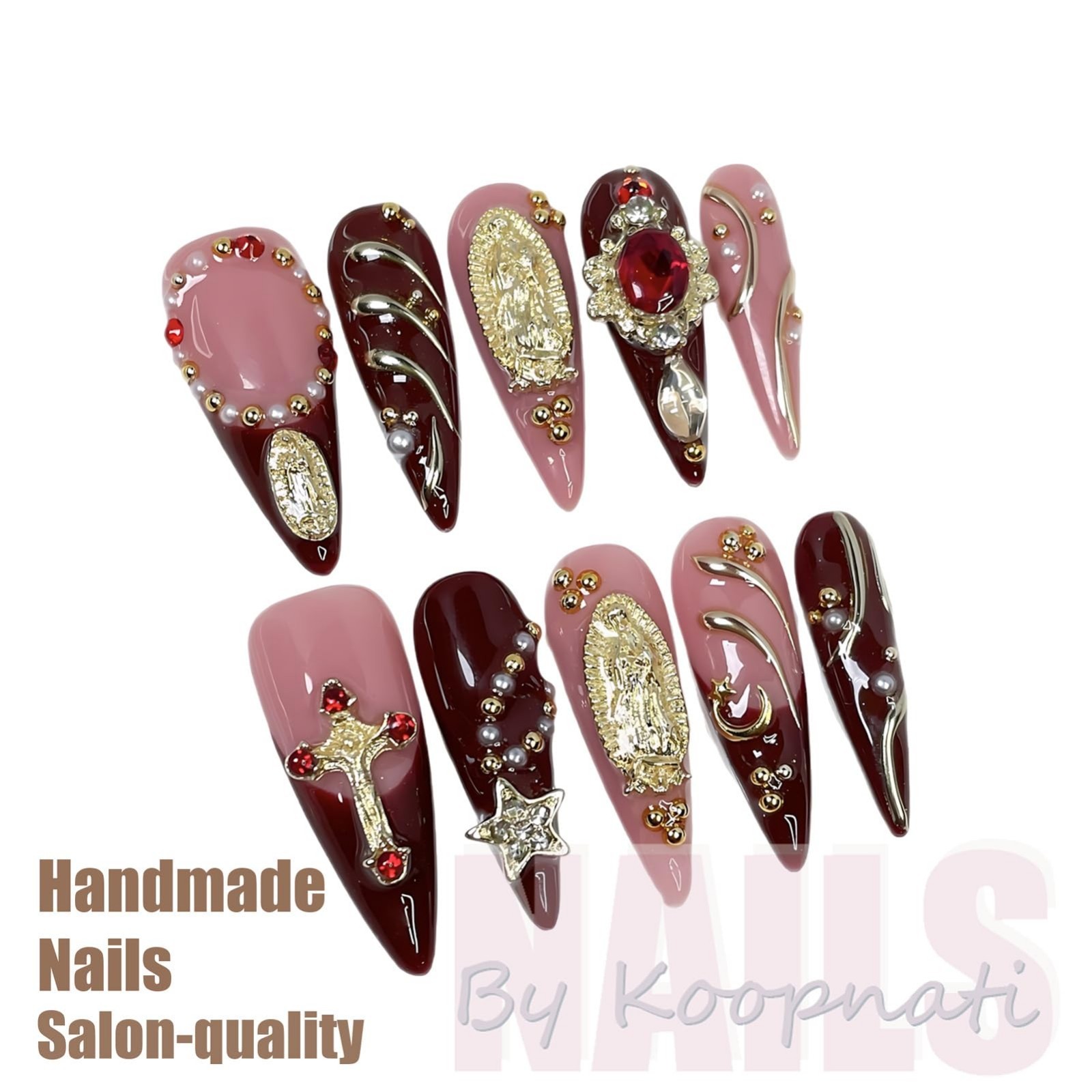 Handmade Almond Press On Nails with 3D French Tip Design – Nail Art for Women