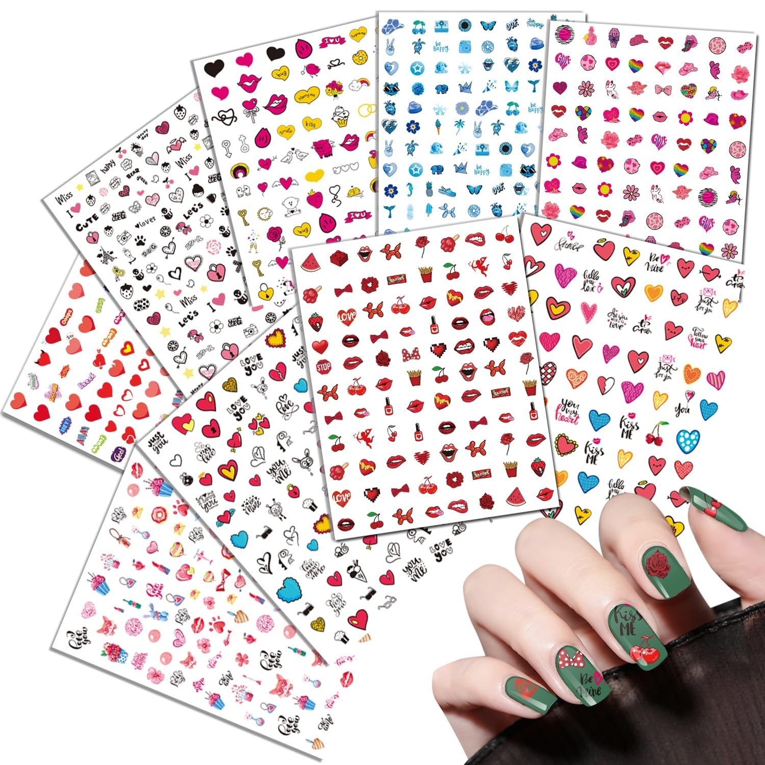 Nail Art Stickers for Women Girls Kids, 18 Sheets Acrylic Decals with Tweezer…
