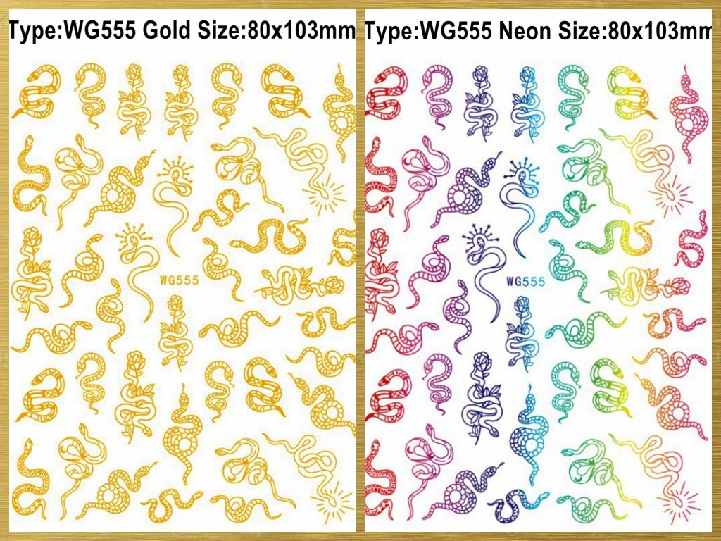 Snake Nail Sticker Flowers Gold Neon Heart Love Arrow Galaxy Moon Stars Decal
