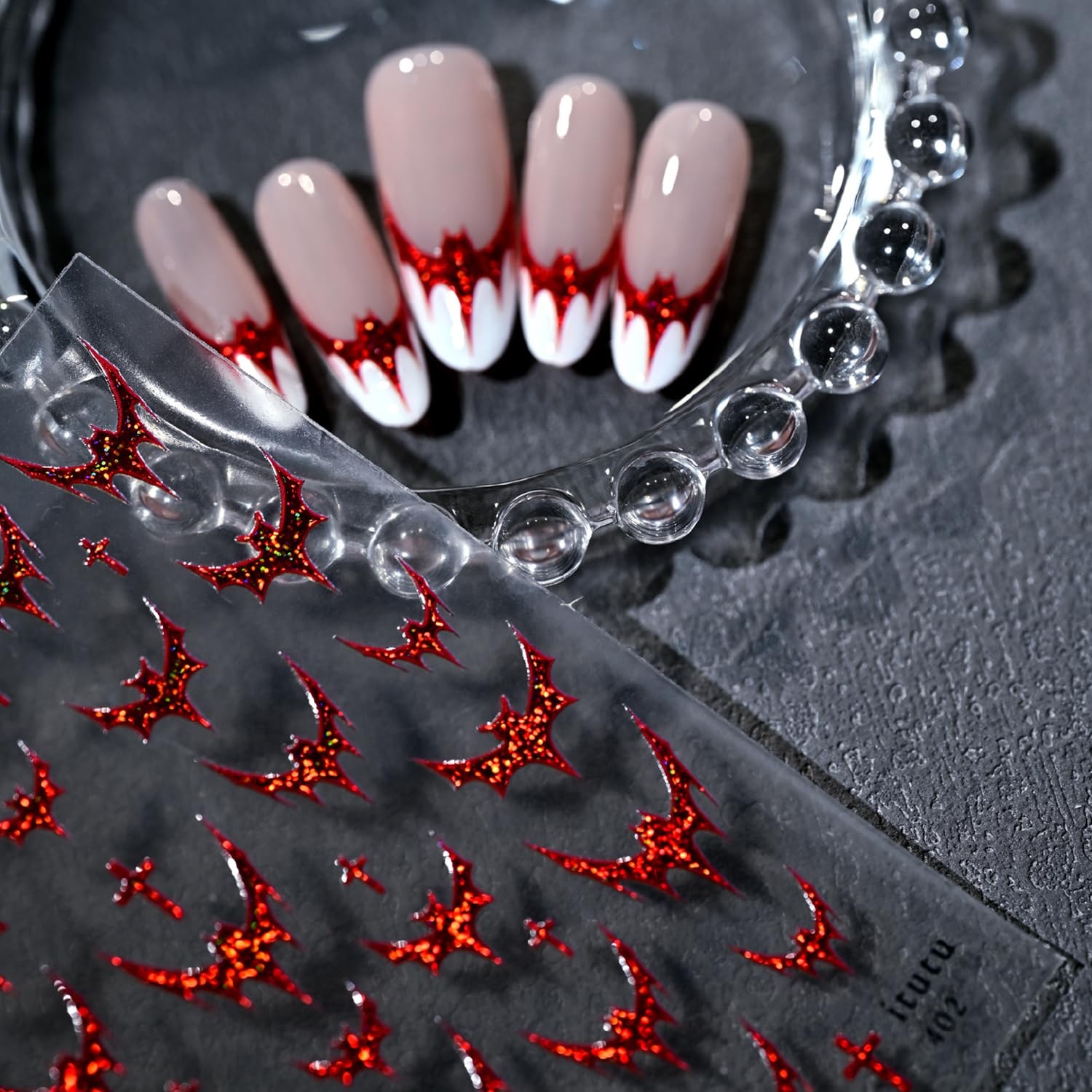 1 Sheets Red Bat Nail Decals for Nail Art 5D Halloween Nail Bat Stickers-3