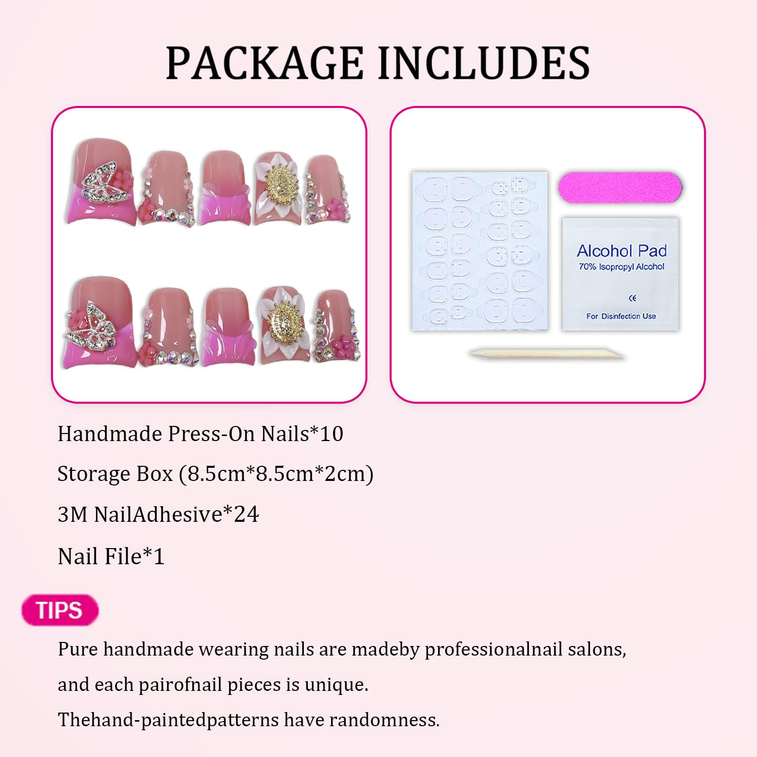 Luxury Handmade Press on Nails 3D Unique Flower Fake Nails Pink French Tip False