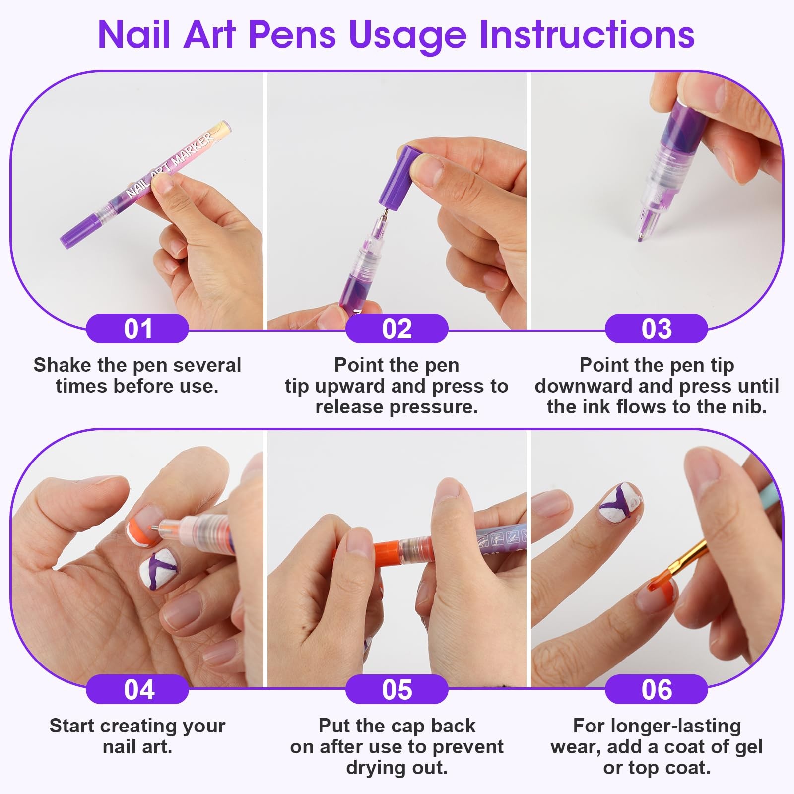 24 Color 0.5mm Fine Tip Nail Art Pen Set – Non-Toxic, Quick-Drying Nail Art M…