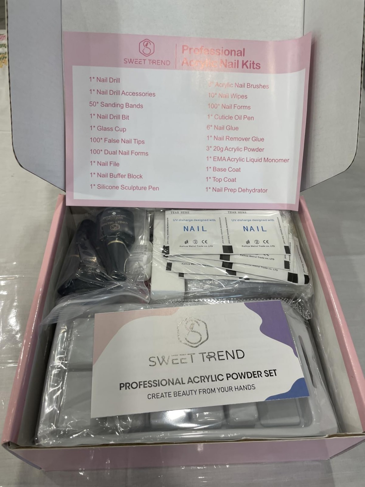 Acrylic Nail Kit with Drill: 20g Clear White Pink Acrylic Powder and Liquid Begi