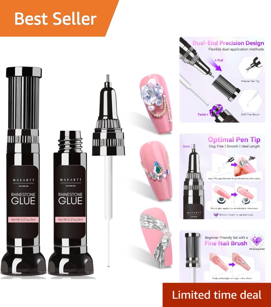 Super Strong Rhinestone Glue Gel for Nail Art – Dual Tip Design, 2x8ml