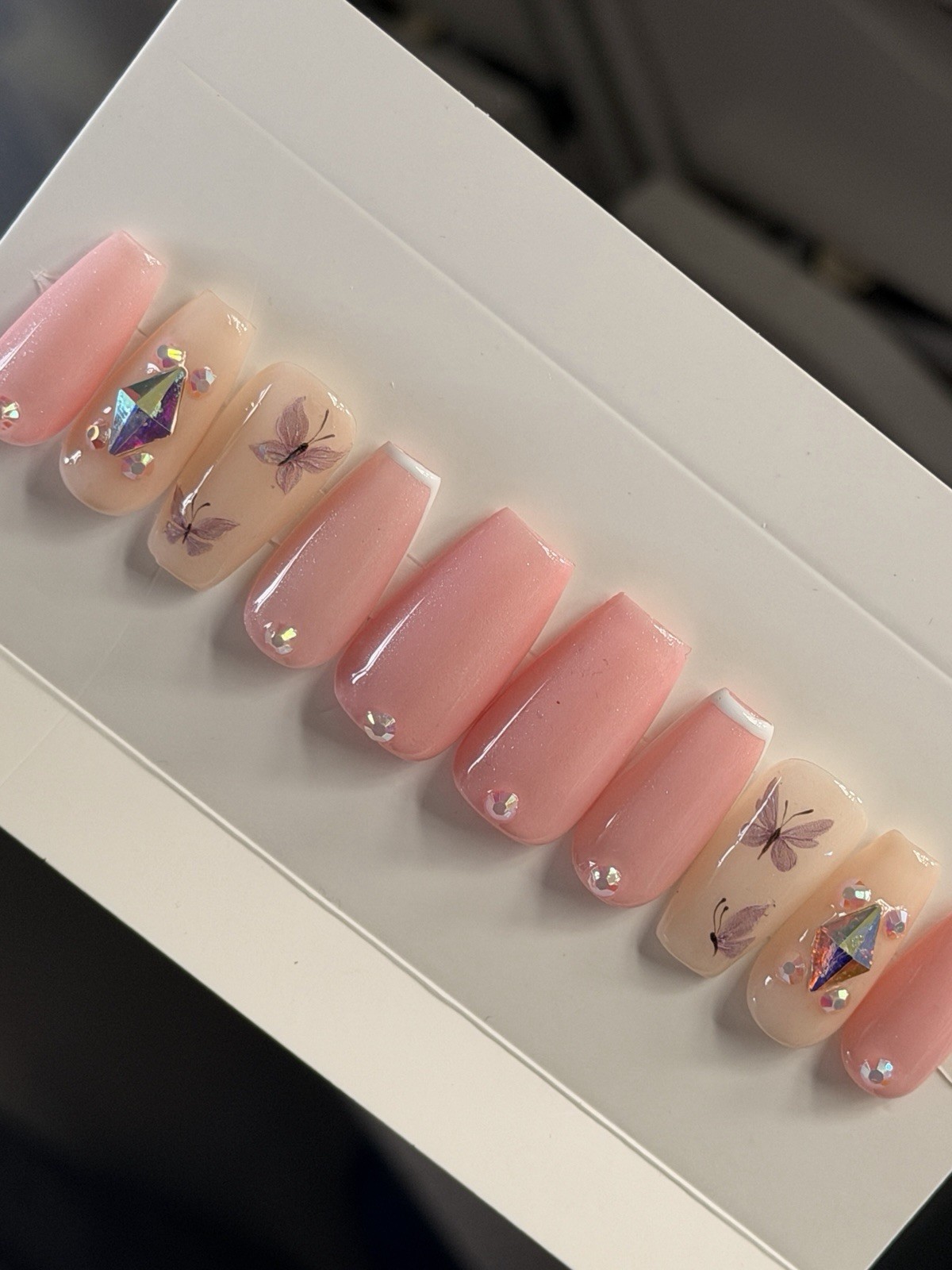✨ CUSTOM Press On Nails YELLOW PINK FLOWER BLING Flower 10p SET W Kit