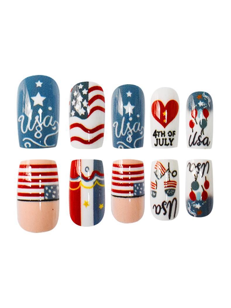Fashion Striped Love Square Press On Nails Independence Day Style Wholesale
