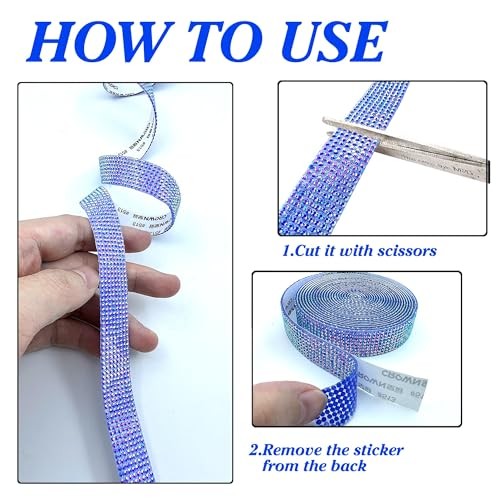 Self Adhesive Rhinestone Ribbon Crystal Strips, 3 Yards Bling Christmas Blue AB