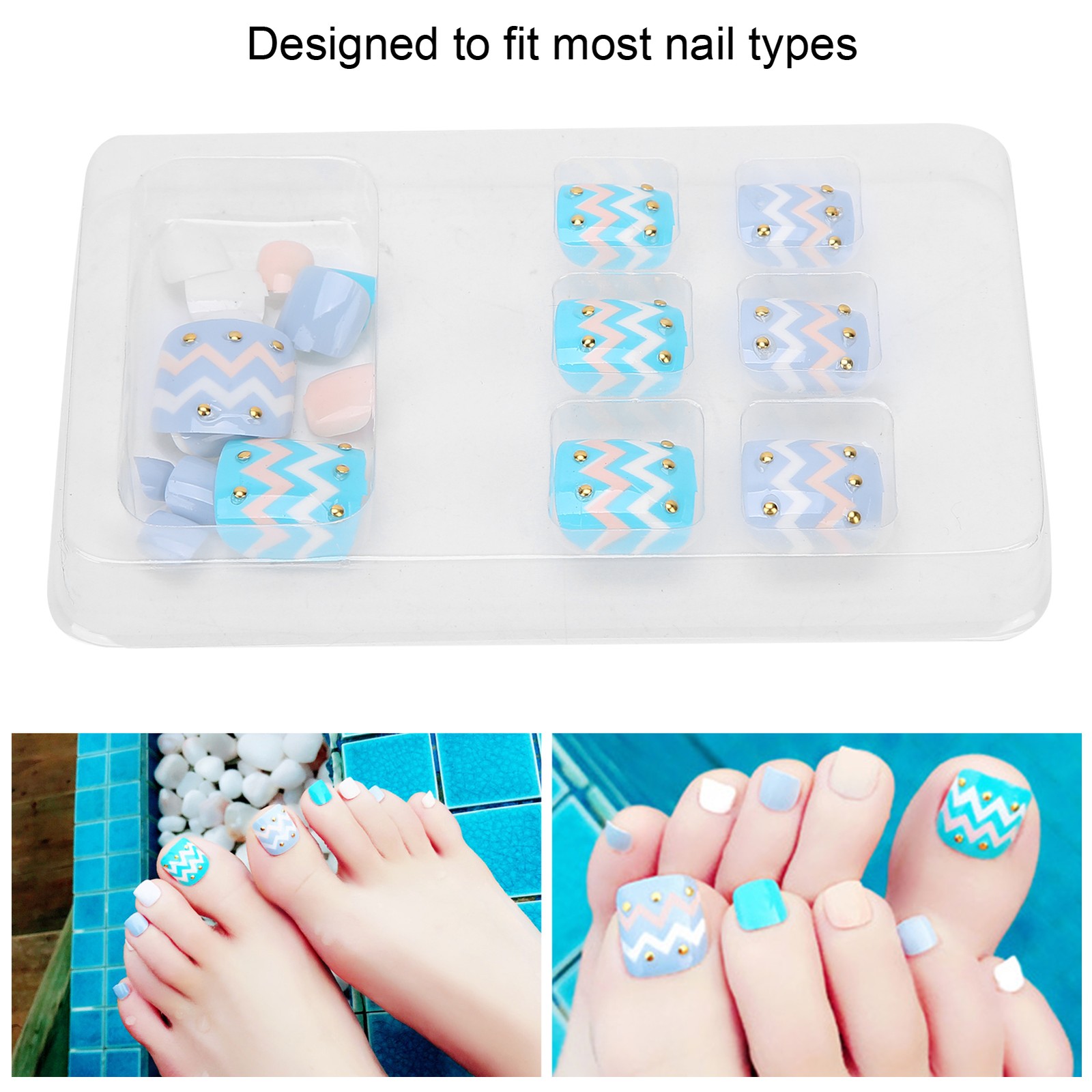 24pcs Fake Toe Nails Charming Design For Parties & Weddings Excellent