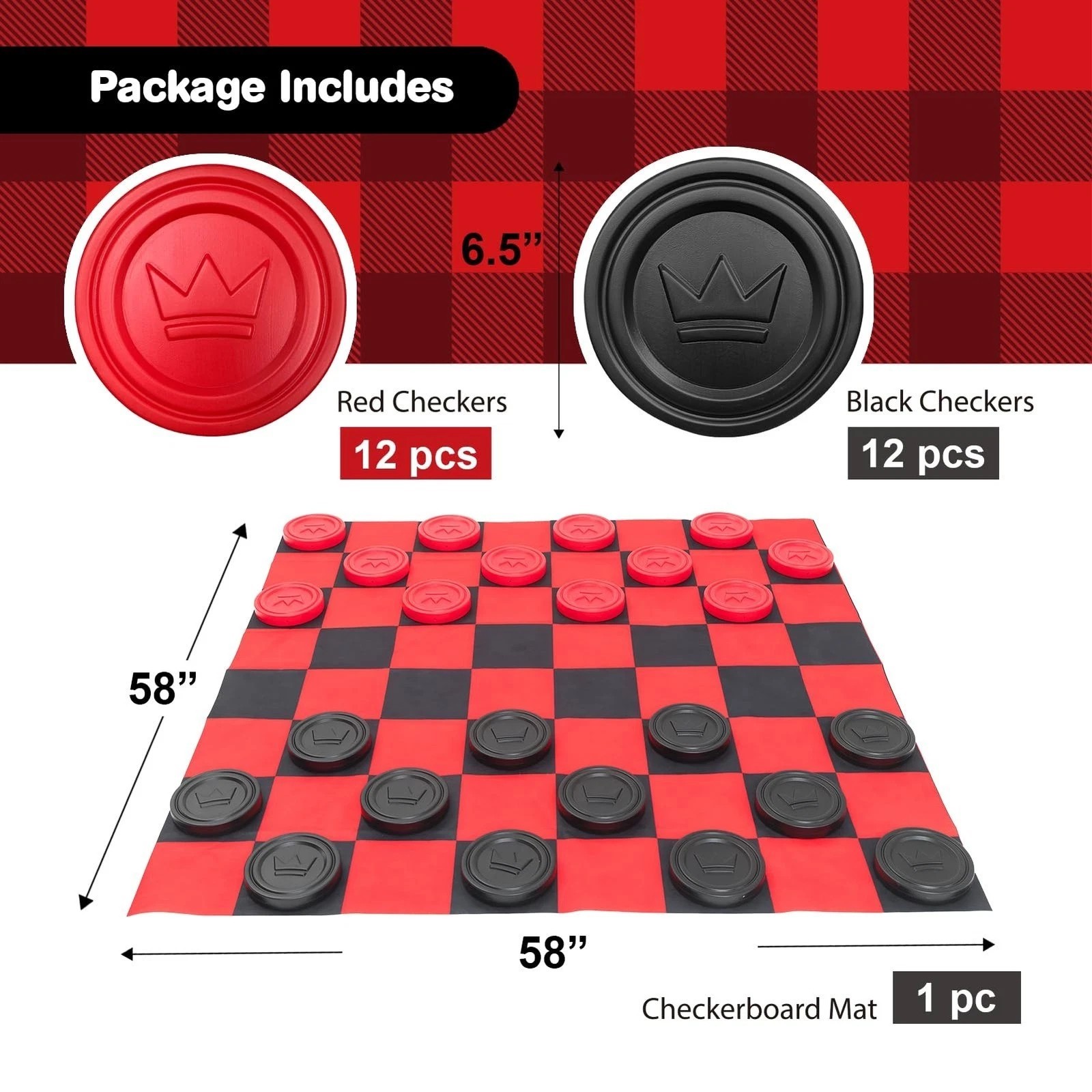 Jumbo Checkers Set with Storage Bag – 58 inch mat – Outdoor & Indoor Play Toy…