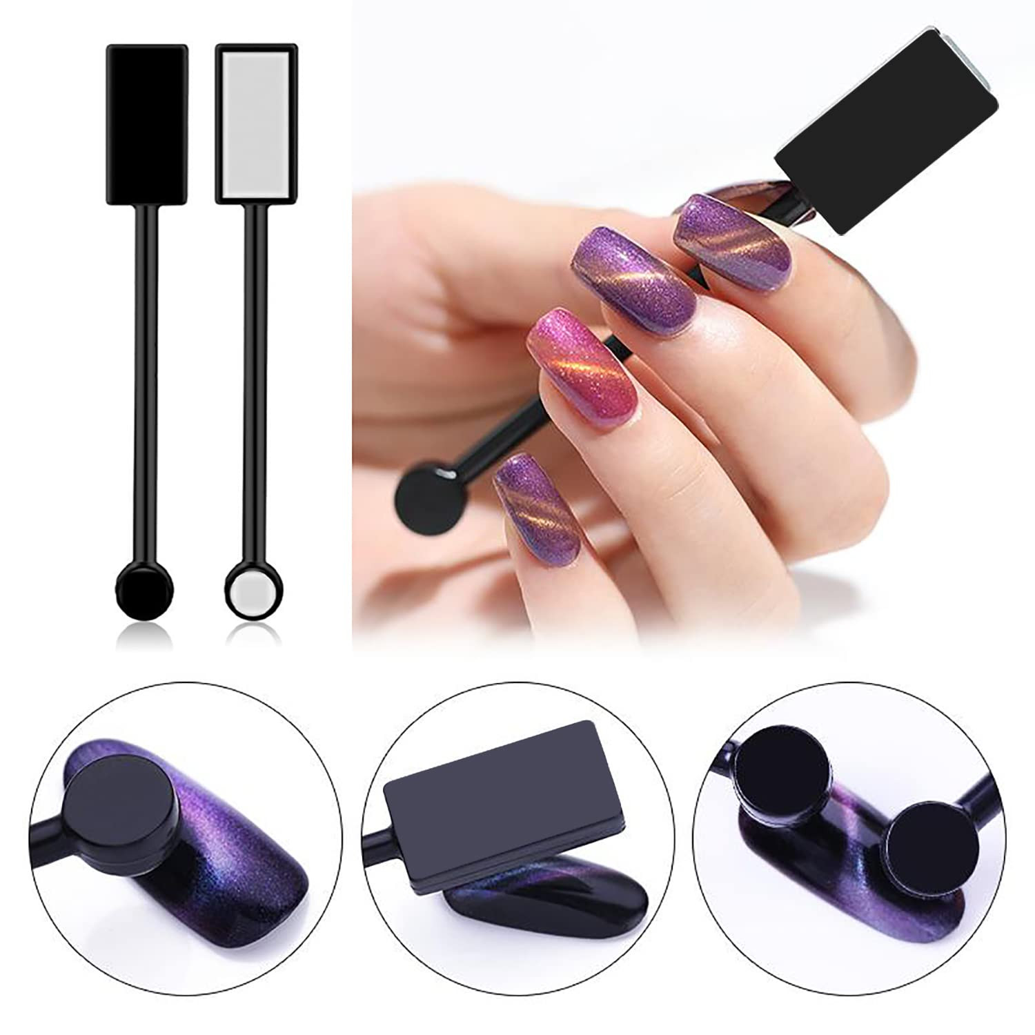 SILPECWEE 15Pcs Nail Magnet Set Cat Eye Gel Nail Polish Magnet Wand Magnetic Nai