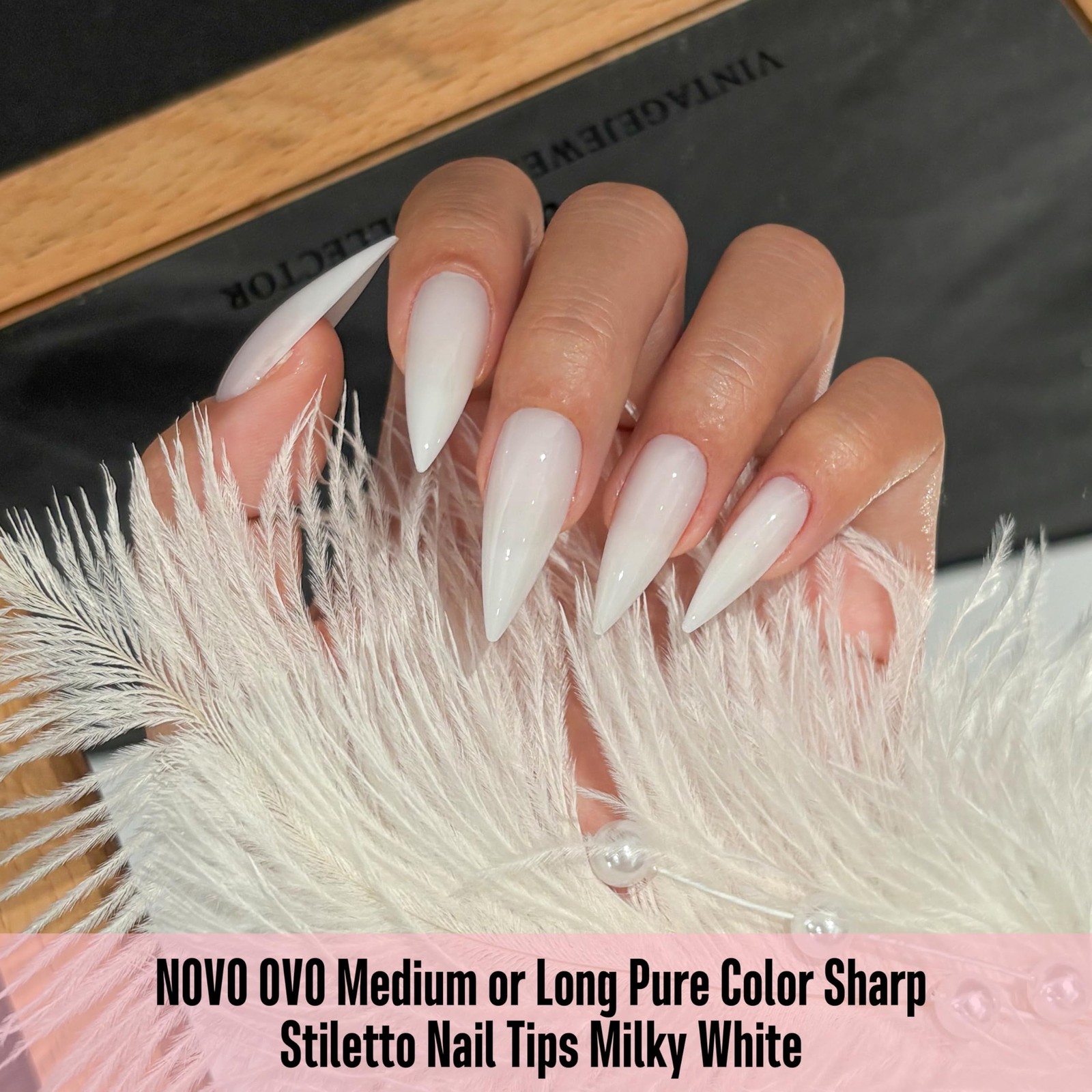 Novo Ovo Medium Long Stiletto Nail Tips White – Pure Color Sharp Pointed Soft