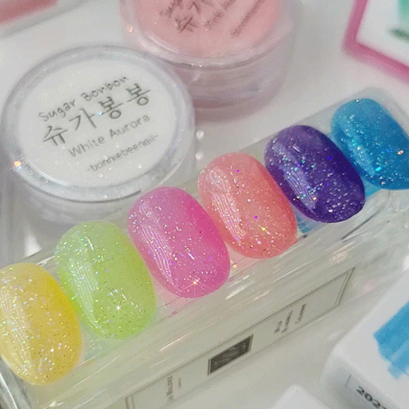 Bonnie B Sugar Bonbon Aurora Glitter Nail Powder 6 Colors K-Beauty