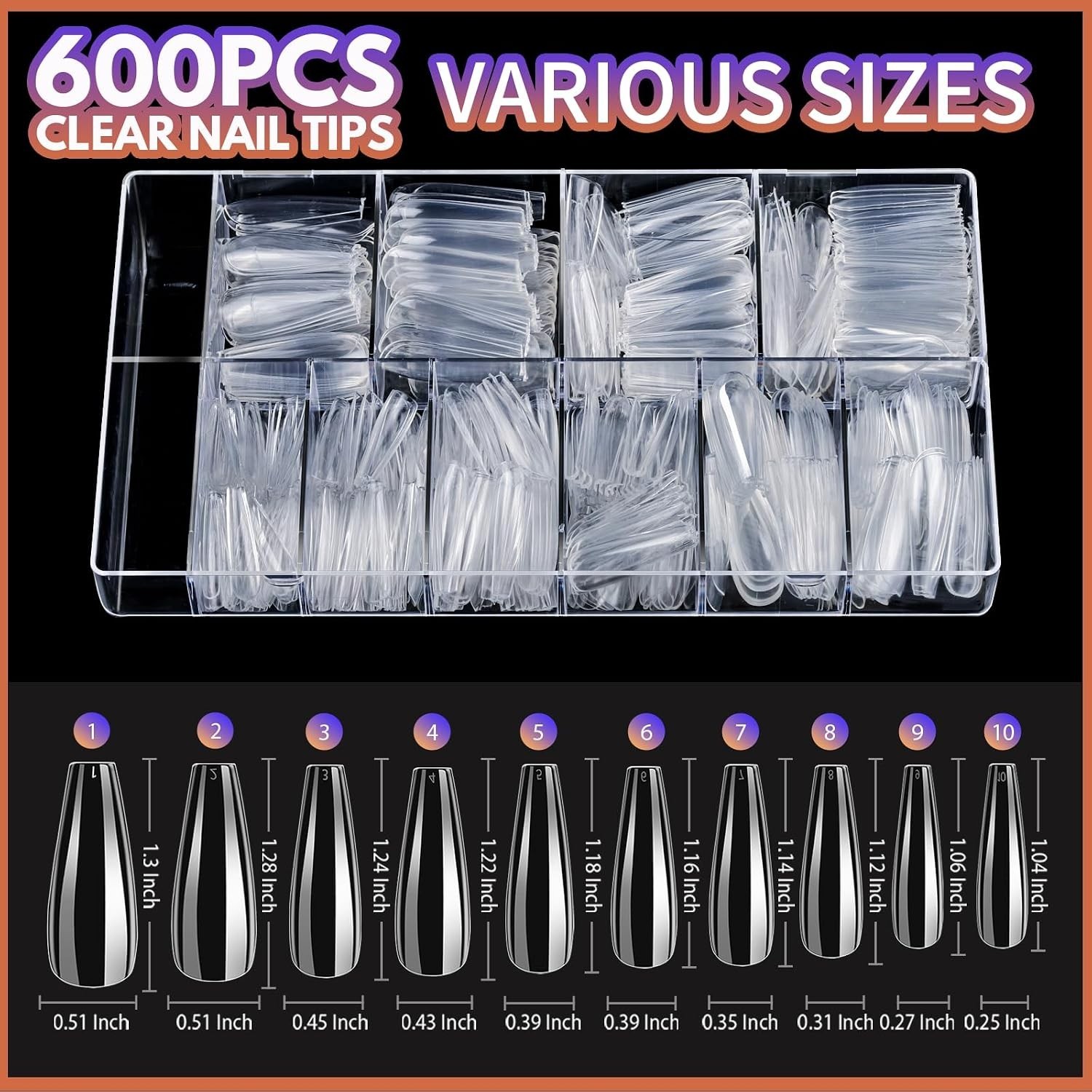 Clear Coffin Nail Tips Set, Long Acrylic Nail Kit Full Cover Clear Press On N…