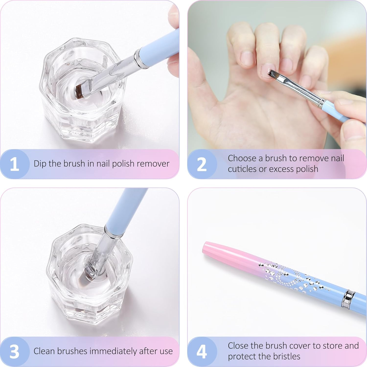 Nail Art Clean up Brushes, 3 Pcs Flat/Oval/Fine Angled Gel Nail Brushes,For Nail