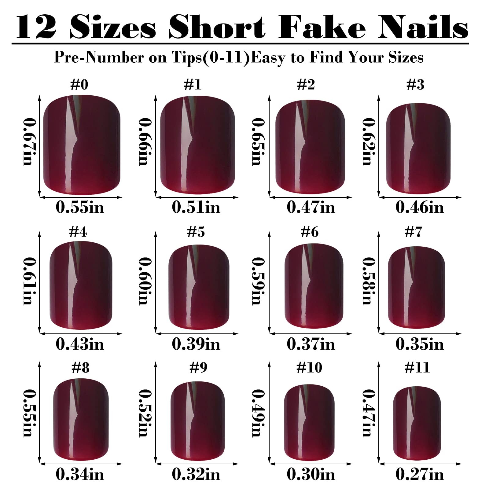 Bellelfin 240pcs Short Press on Nails Burgundy Full Cover Large,