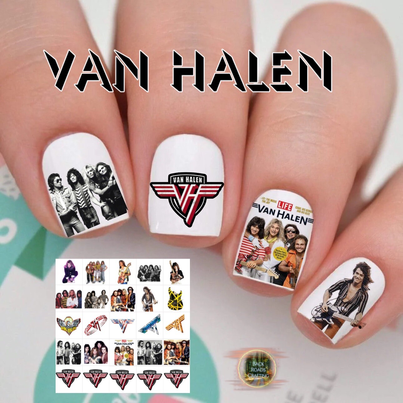 Van Halen Waterslide Nail Art Decals Set of 50 Instructions Included & Bonus