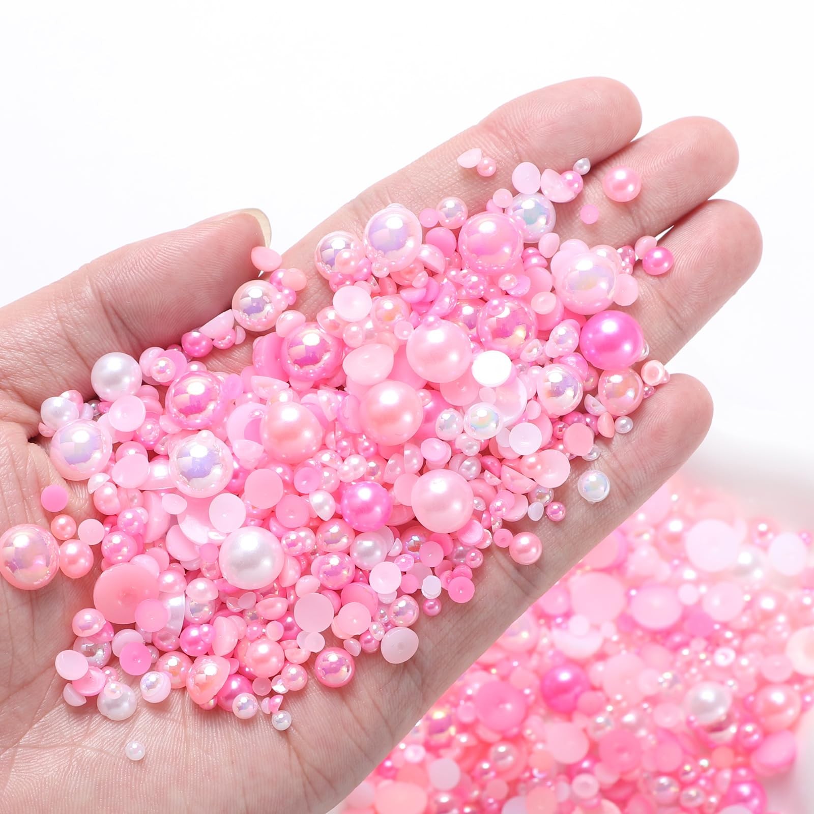 Flatback Pearls for Crafting, 60g Mixed Pink White Nail Half Pearls and Gems,…