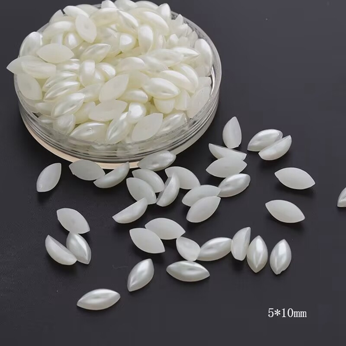 500 Ivory Horse Eye Half Pearl Bead 5X10mm Flat Back Scrapbook Craft