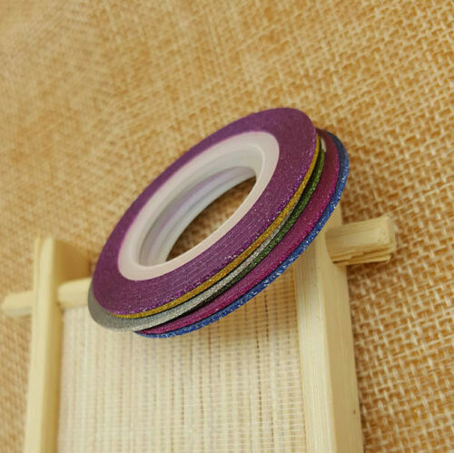 6Pcs Glitter Nail Art Multi Color Striping Tape Line Tips Stickers DIY UV 2mm UK
