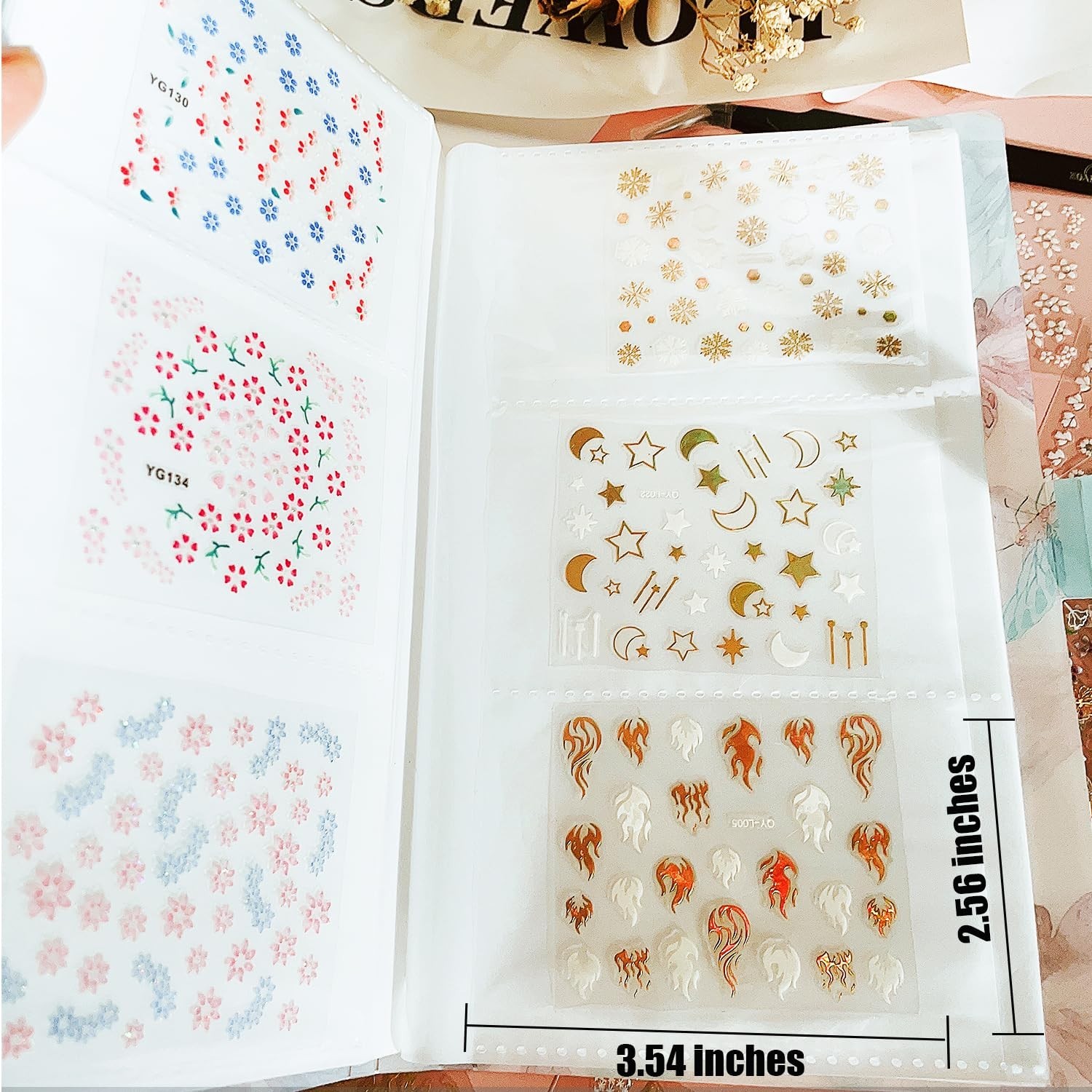 102 Sheets 5200 Pieces 3D Floral Nail Art Stickers & Storage Book – Rhinestone D