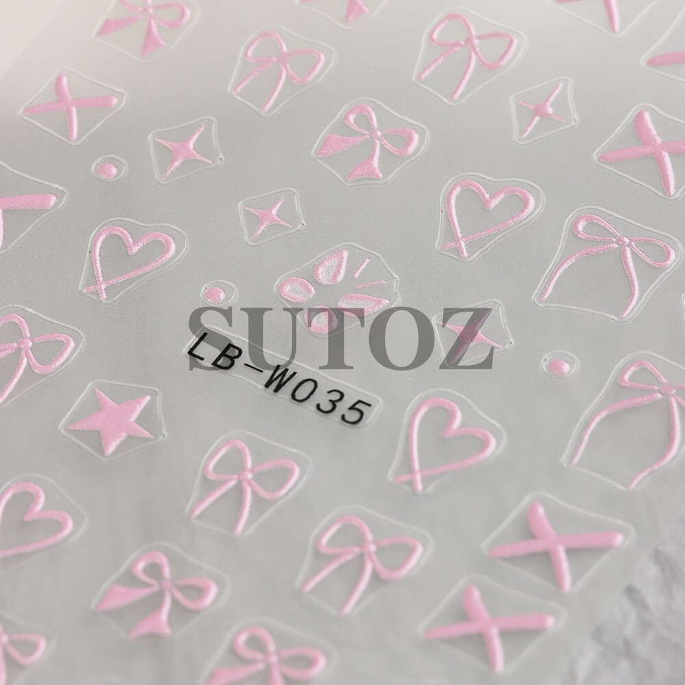 2Sheets Nail Art Stickers Pink White Bow Tie Heart Star French Tip LBW35/36 NH28