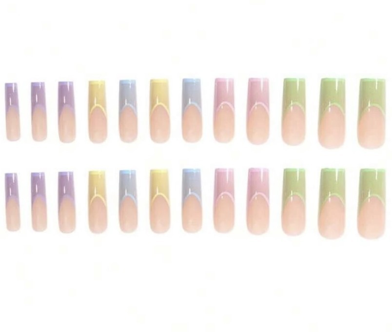 24pcs Long Square Pastel French Manicure – Press-On Nails New