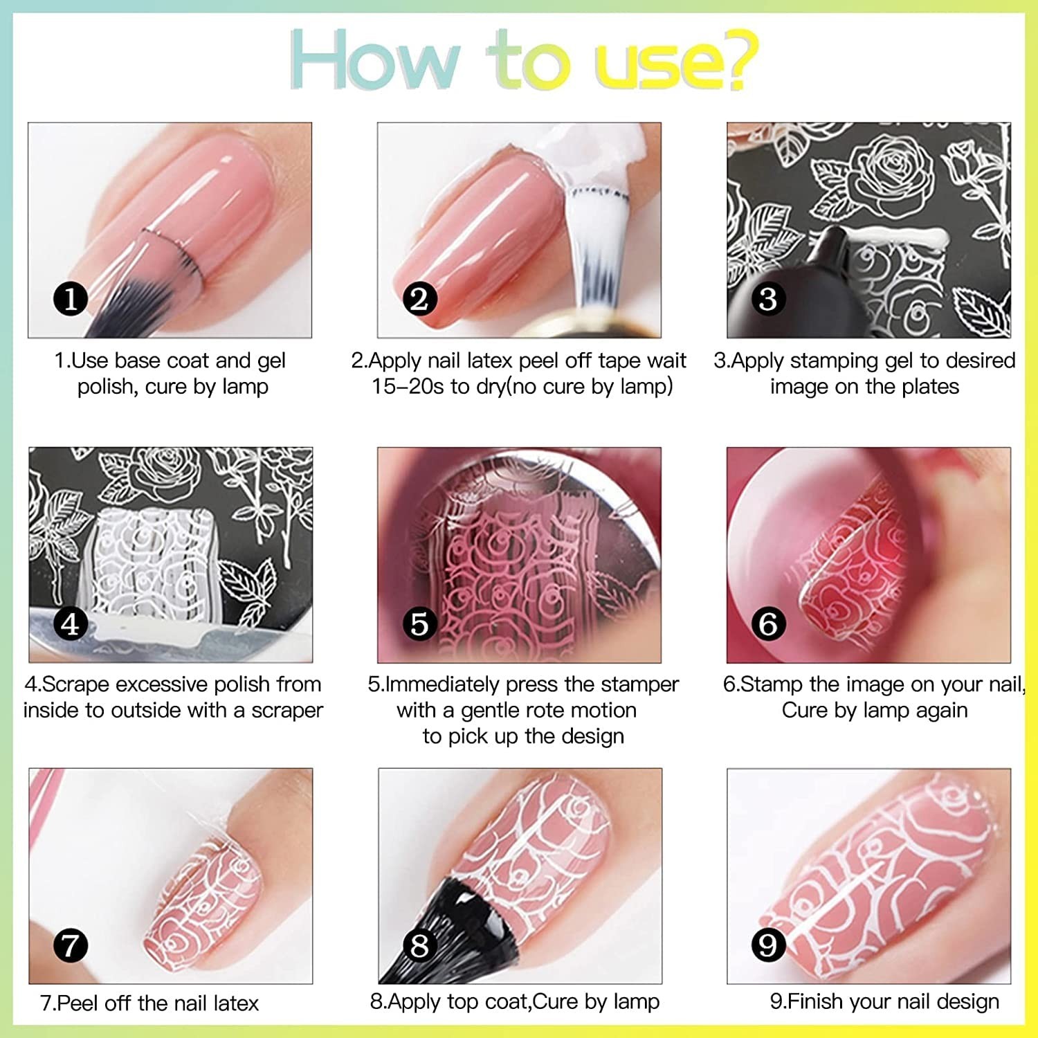 4PCS Nail Stamping Plates Set with Stamper & Scraper – French Lace, Space, Anima