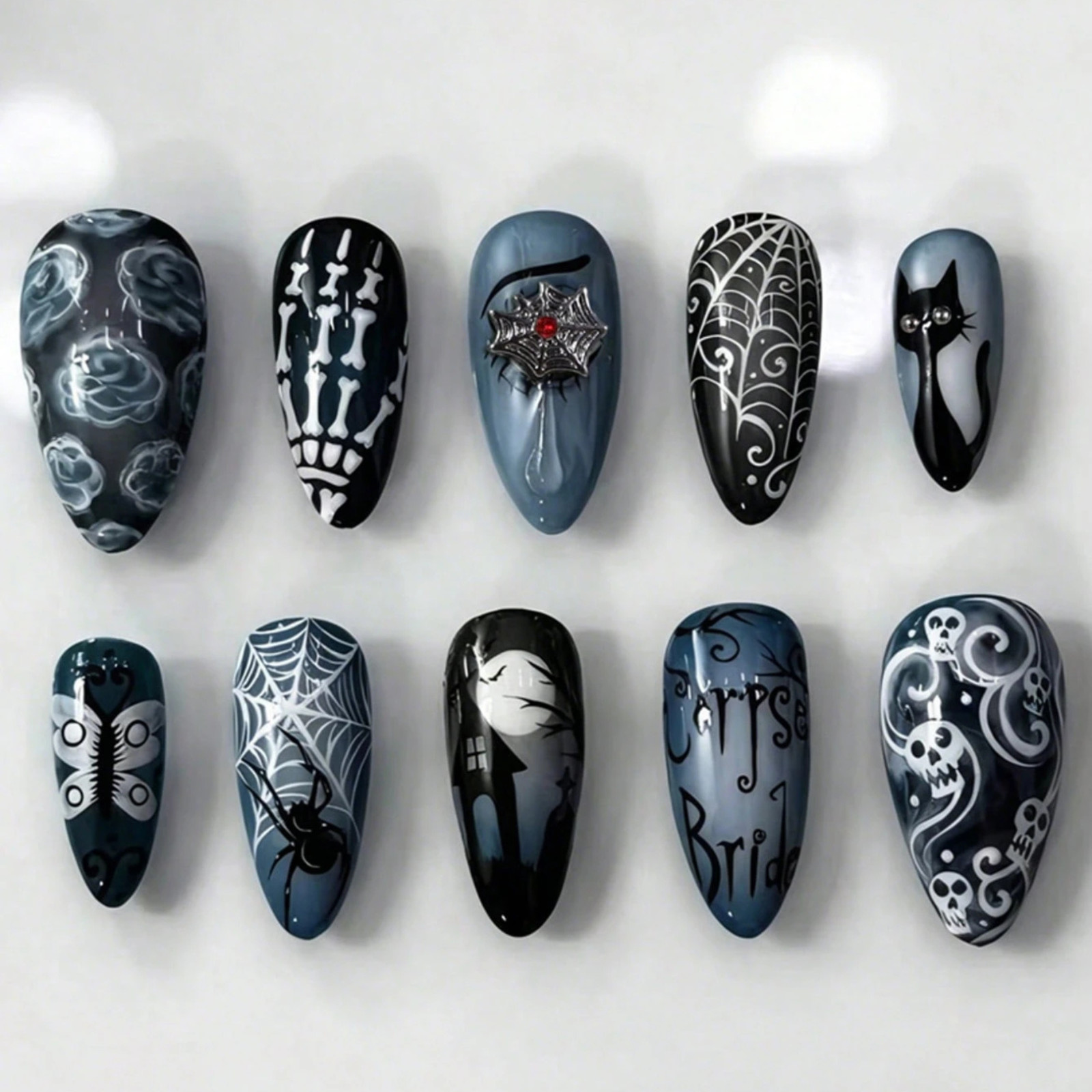 10pcs Halloween Press On Nails For Women & Girls 3D Nail Extenders Haloween Gift