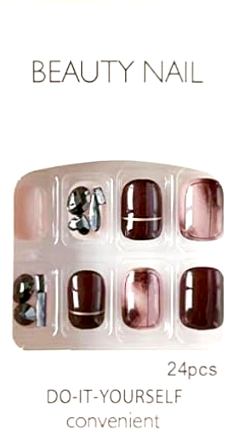 5 Acrylic Press On Nails Kits GLAMNETIC Orange GOLD Glitter BROWN French Tips +